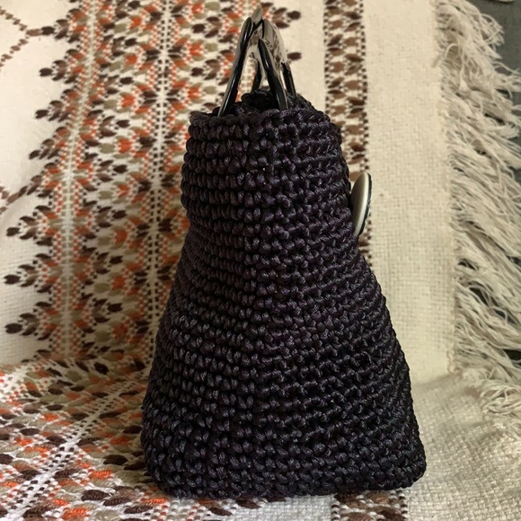 Mini Woven Black Hand Bag with Button Flap Closure - Picture 4 of 8